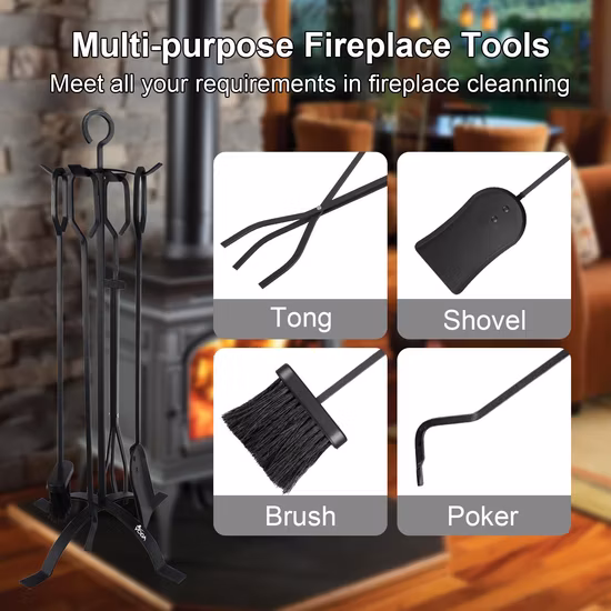 Outil de cheminée en acier inoxydable, accessoires de foyer modernes, 5 pièces
